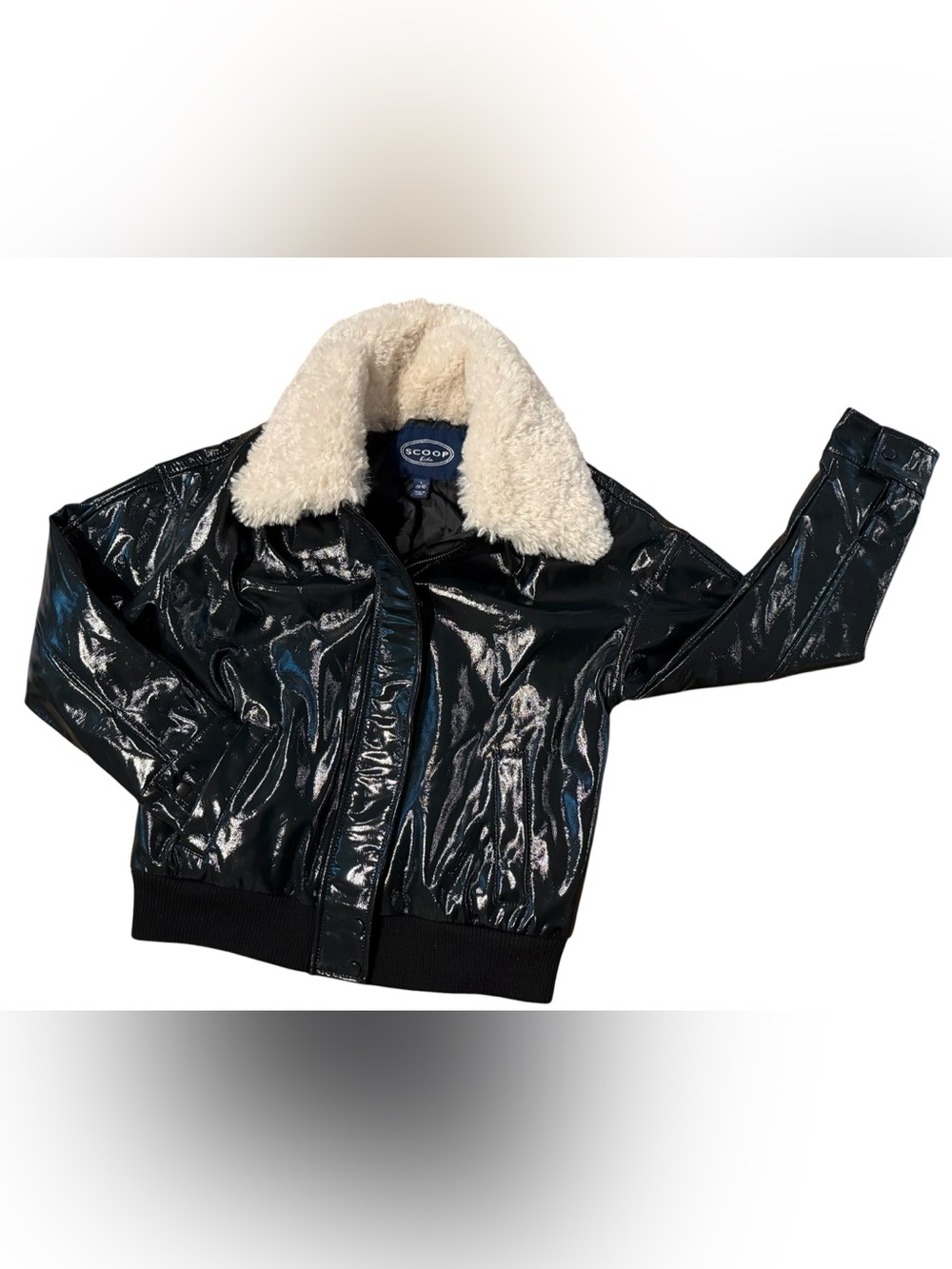 Scoop Faux Leather Black Bomber Jacket Size Large 10/12 NWT